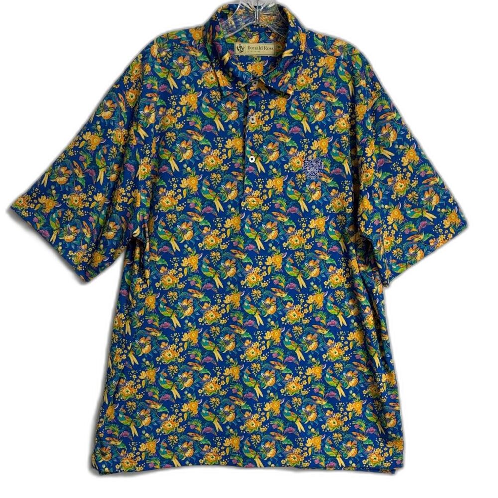 Donald Ross Birds of Paradise Polo Shirt L Large Trump Crest Golf Club Nautical